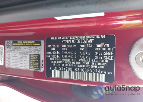 2017 Hyundai Santa Fe Sport 2.4L z USA, uszkodzony, nr VIN 5XYZUDLB3HG385074